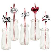 24 件情人節主題一次性紙吸管旗裝飾 Loveyou 派對裝飾 - 款式1 - 查看 7