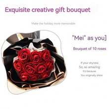 1朵情人節乾燥花束玫瑰花皂花手工禮盒花束送男女朋友女友家人情侶長者 - 紅色 - 查看 3