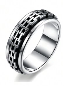 LEKANI S925純銀夏季時尚流行中性圓環,復古圓環適合男人及女人 - 銀色 - 查看 1