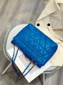 女士針織肩背提袋,帶蓋鏈條,簡約時尚多功能 - 藍色 - 查看 7