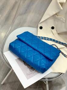 女士針織肩背提袋,帶蓋鏈條,簡約時尚多功能 - 藍色 - 查看 6