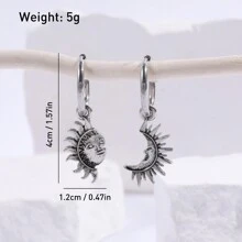 2 Piezas Pendientes Asimétricos Colgantes Para Hombre De Aleación De Sol Y Luna
