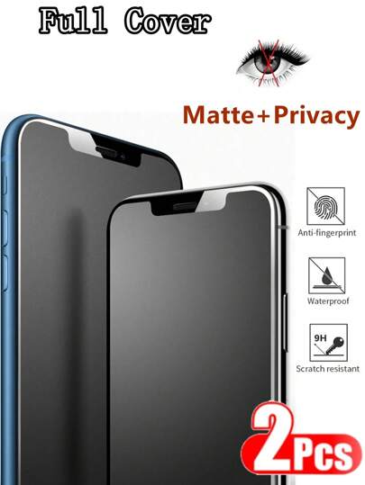 2pcs Full Coverage Anti-Peeping Matte Tempered Glass Screen Protector Compatible With IPhone X Xs Xs Max 11 12 13 14 15 14 Plus 15 Plus 15 Pro 15 Pro Max, Protecting Privacy And Eye-Protection