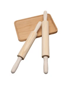 Wooden Rolling Pin With Rotating Handle, 360 Degree Non-Stick & Non-Wax, For Making Pastry Dough, Dumpling Skin, Baking Tools - Wood Color - View 1