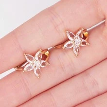 1 對精緻小巧 Aaa 方晶鋯石鑲嵌五尖星耳夾 - 金色白鑽 - 查看 1