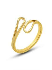 1個女性時尚歐美風格的不鏽鋼和24k金幾何開放式戒指,創意獨特的冬季戒指,適合節日禮品 - 金色 - 查看 10