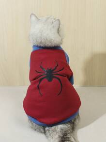 1 Piece Polyester Spider Pattern Red And Blue Color Matching Casual Pet Sweatshirt For Cats And Dogs Suitable For Indoor And Outdoor Use