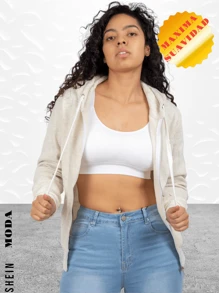 SUDADERA MUJER CON CAPUCHA  Y CIERRE TACTO SUAVE MAXIMA CALIDAD - Beis - Ver 1