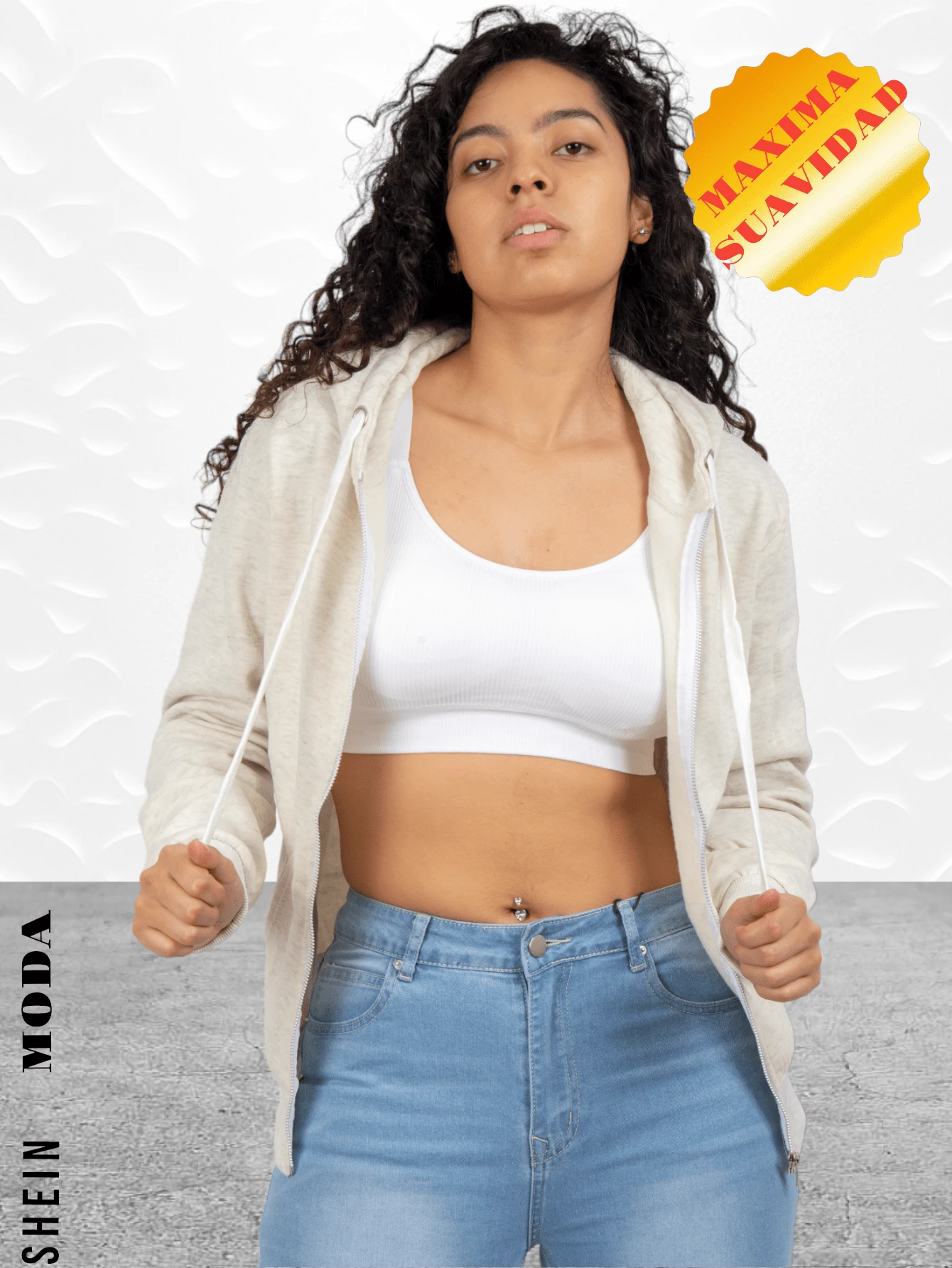 SUDADERA MUJER CON CAPUCHA  Y CIERRE TACTO SUAVE MAXIMA CALIDAD - Beis - Ver 1