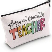 1個高密度亞麻化妝包,有字母印花 - 米色 - 查看 2