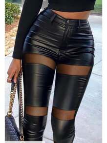 Pantalon de vinipiel/transparencia - Negro - Ver 2