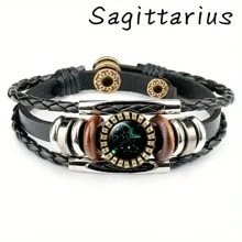 suteyi 12 星座串珠 Pu 皮革和吊飾手鍊,12 種款式可供選擇 - 黑色 - 查看 4