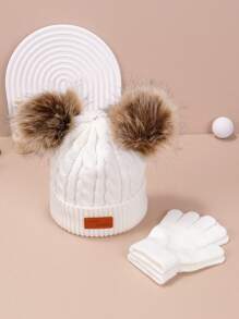 1 顶帽子 + 1 副手套（套装），纯色针织帽，秋冬 - 白色 - 查看 2