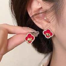 1對2024新年合金耳環,鑲嵌鑽石裝飾,復古且多樣化的設計,適合女性和女孩穿戴,適用於節日和日常穿戴 - EA10339-4 - 查看 5