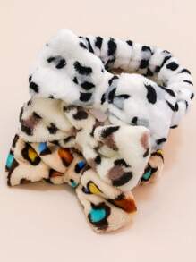 1套/3入隨機顏色豹紋印花洗臉髮帶,可愛的毛絨玩具,柔軟環保,5.5英寸可調節領結,適用於浴室、睡衣、派對 - 彩色 - 查看 6