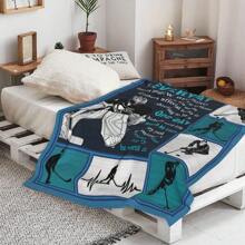 1入時尚便攜式可愛的運動風格抱毯,帶高爾夫印花,適用於家庭和辦公室 - 藏青色 - 查看 3