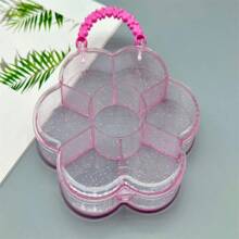 1pc Pink Translucent Handheld Storage Box, 7-Compartment Ps Plastic Jewelry Box, Diy Hair Tie Storage Box - Pink - View 4