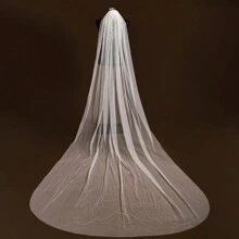 1 件新娘仿珍珠头纱复古拖尾头纱串珠婚礼摄影配饰 - 米色 - 查看 8