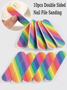 10入組彩虹雙面修甲砂輪,一次性迷你美甲銼條,打磨和拋光美甲保養工具 - 彩色 - 查看 1
