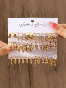 48件/套 时尚仿珍珠扭纹设计宽款多层耳环，适合派对、约会、送礼和日常佩戴