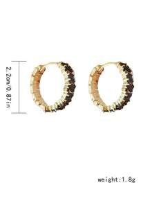 1對簡約925銀針&鑽石&鋯石裝飾圈環耳環,採用金電鍍工藝,適用於女性日常佩戴 - 黑色 - 查看 6