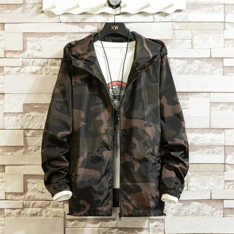 Nam Phong cách mới Ngụy trang Windbreaker Jacket , Hàn Quốc Thời trang , Thể thao Và Đẹp trai Quần áo tập thể hình Nam - màu đen - Xem 1