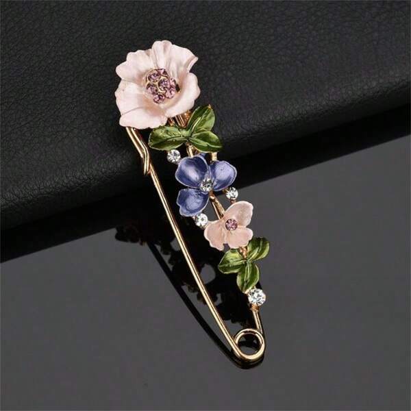 1pc Oil Drip & Rhinestone Beaded Flower Brooch, Multi-Functional Clip For Coat, Sweater, Dress Decoration Valentines,Mom,Mother,Mother's Day,Gift