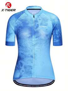 X-TIGER Women's Zip Cycling Jersey With 3 Back Pockets Cycling Top Shirt Short Sleeve For Sport, Fitness, Mountain And Road Cycling Compression Shirt Spring Tops - Dusty Blue - View 5