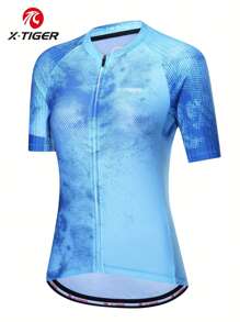X-TIGER Women's Zip Cycling Jersey With 3 Back Pockets Cycling Top Shirt Short Sleeve For Sport, Fitness, Mountain And Road Cycling Compression Shirt Spring Tops - Dusty Blue - View 6