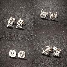 1對不鏽鋼法國鬥牛犬狗耳環,女士新奇動漫寵物寶貝珠寶首飾 - 銀色 - 查看 2