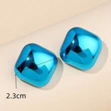 1pair/2pcs Popular Fashion Ccb Geometric Shape Uv Plated Shiny Colorful Stud Earrings For Women, Suitable For Daily Wear/Music Festival/Christmas/Bar - Baby Blue - View 1