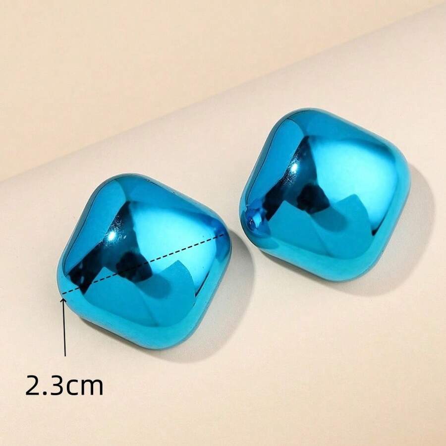 1pair/2pcs Popular Fashion Ccb Geometric Shape Uv Plated Shiny Colorful Stud Earrings For Women, Suitable For Daily Wear/Music Festival/Christmas/Bar - Baby Blue - View 1