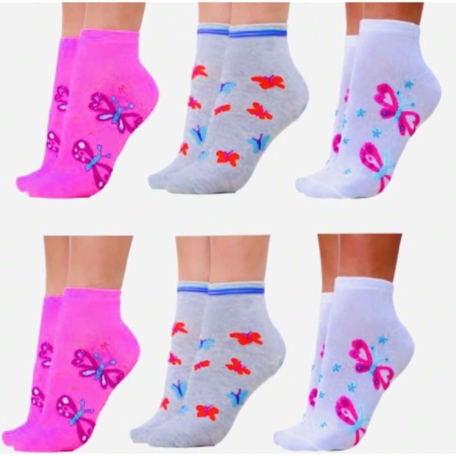 Kit 12 Pares de Meias Soquete Adulto Feminina Estampada Cores Delicadas