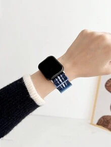 1入組彩色尼龍運動條紋手錶帶，適用於蘋果手錶系列，男女皆宜 - 黑白 - 查看 3