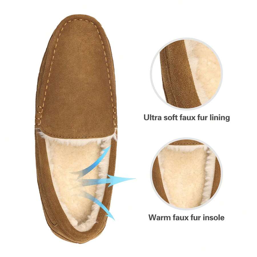 Men's House Slippers Moccasin Indoor Outdoor Fuzzy Furry Loafers Warm Comfortable Shoes - Cà phê nâu - Xem 1