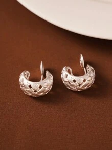 一对个性化多功能网格镂空铜电镀夹式耳环，非常适合没有耳洞的女性日常佩戴 - 銀色-耳夾 - 查看 2