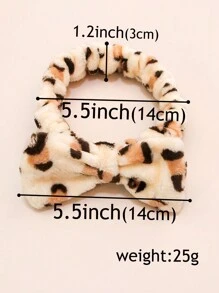 1套/3入隨機顏色豹紋印花洗臉髮帶,可愛的毛絨玩具,柔軟環保,5.5英寸可調節領結,適用於浴室、睡衣、派對 - 彩色 - 查看 3