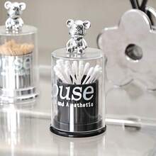 1PC.High Aesthetic Teddy Bear Toothpick Holder. Acrylic Toothpick Box Creative Toothpick Holder Household Swab And Dental Floss Storage Jar - Black Bear Toothpick Holder - View 6