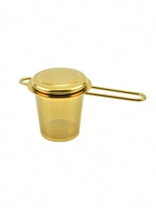 1pc Tea Strainer Filter With Stainless Steel Golden Drum Shape Tea Infuser & Tea Tin For Chinese Gongfu Tea Set Back To School - Gold - View 6