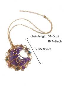 Crystal Amethyst Moon Star Life Tree Mix Material Healing Stones Chips Pendant Necklace