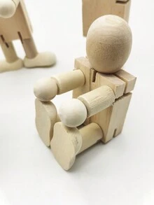 3 Pieces Of Wooden White Embryo Diy Wooden Figurines With Multiple Shapes And Free Deformation, Fun Ornaments, Wooden Ornaments - Wood Color - View 6