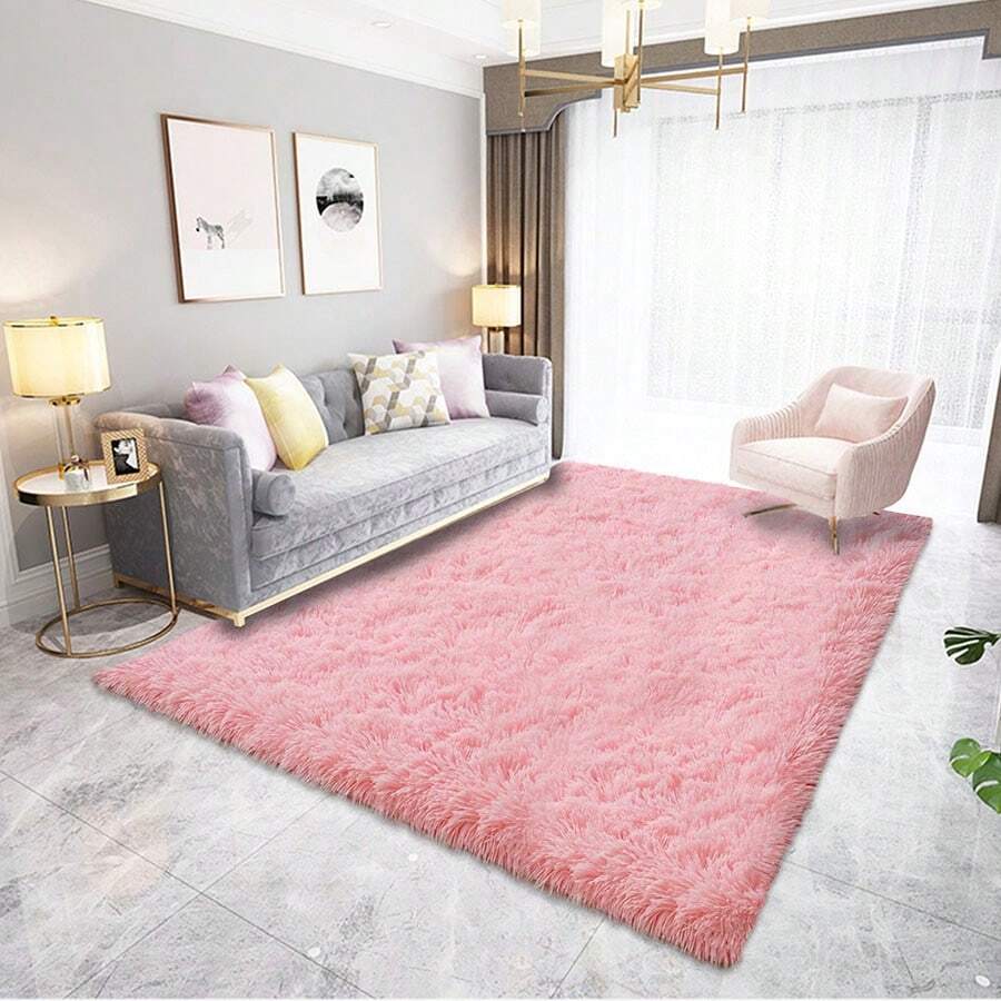 1pc Modern Simple Thick Water Wash Carpet For Living Room, Tea Table, Sofa, Bedroom, Bedside, Yoga Mat - Pink - View 1