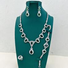 歐美風格豪華鋯石珠寶套裝,包括項鍊、耳環、戒指和手鐲,非常適合作為禮物、母親節、派對或婚禮裝飾 - 四件套 - 查看 10