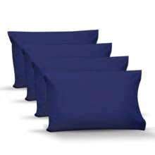 4 Fundas De Almohada Tamaño Estándar Algodón Básico 200, Tejido Percál -15 Colores A Elegir - Azúl Marino - Ver 1