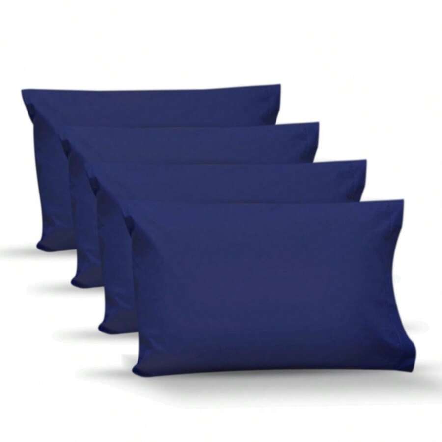 4 Fundas De Almohada Tamaño Estándar Algodón Básico 200, Tejido Percál -15 Colores A Elegir - Azúl Marino - Ver 1
