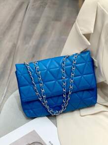 女士針織肩背提袋,帶蓋鏈條,簡約時尚多功能 - 藍色 - 查看 5