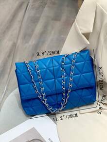 女士針織肩背提袋,帶蓋鏈條,簡約時尚多功能 - 藍色 - 查看 9