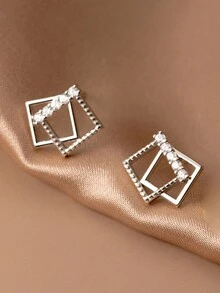 1 对 Ins 风格 925 银方晶锆石镶嵌镂空方形耳钉，独特精致设计，时尚百搭 - YW1094 - 查看 2