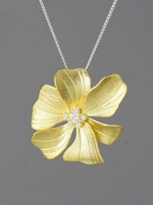 ESBERRY 1入組牡丹花朵墜飾項鍊適合女士S925純銀14K鍍金母親節情人節豪華和華麗精細女士們首飾類禮品 - 金色 - 查看 2