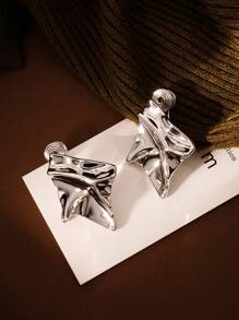 1 对夸张不对称造型非穿孔镀铜夹式耳环，表面闪亮，适合女性日常佩戴 - 金黃色-耳夾 - 查看 10